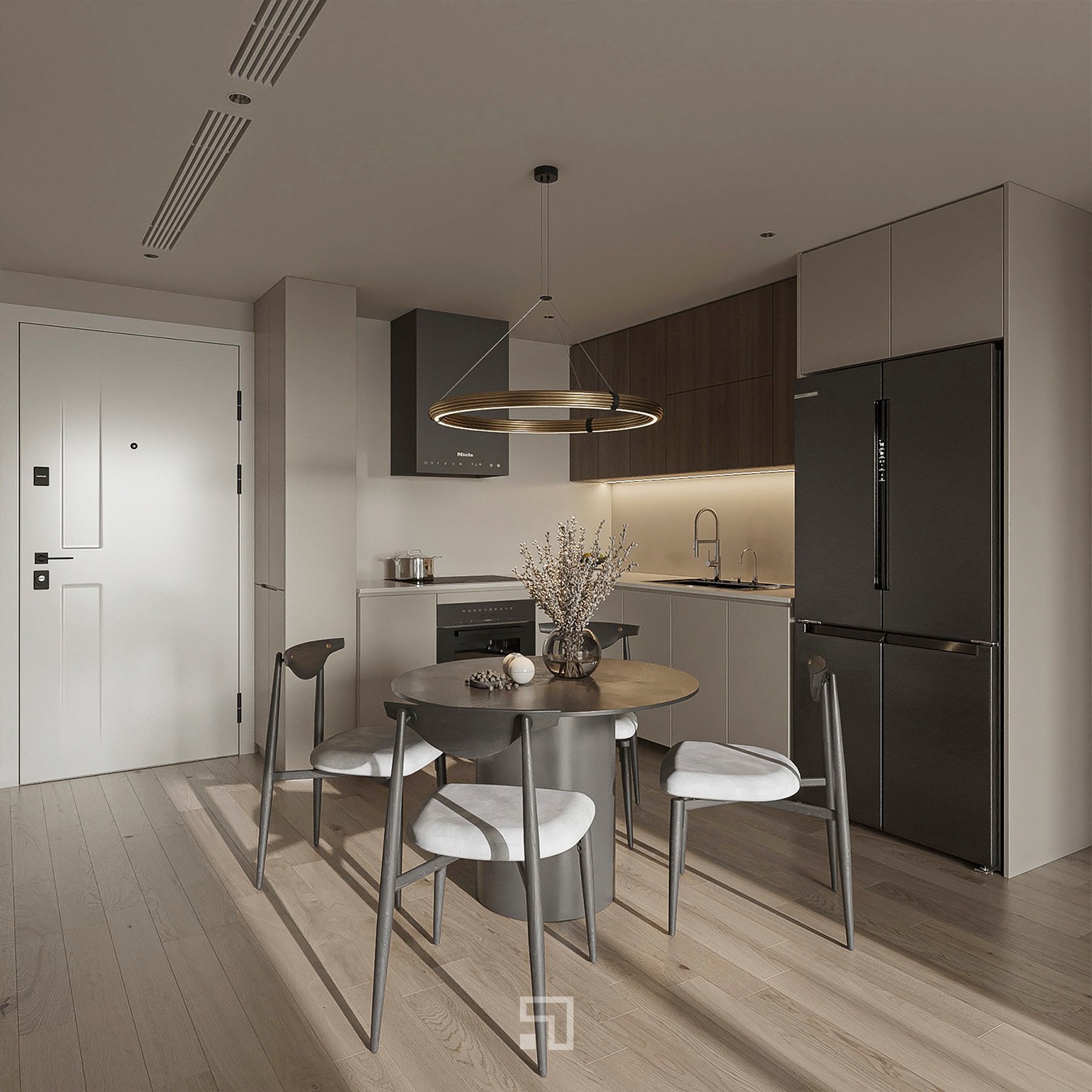 Tủ Bếp Chữ L Căn Hộ Vinhomes Tối Giản TBT142